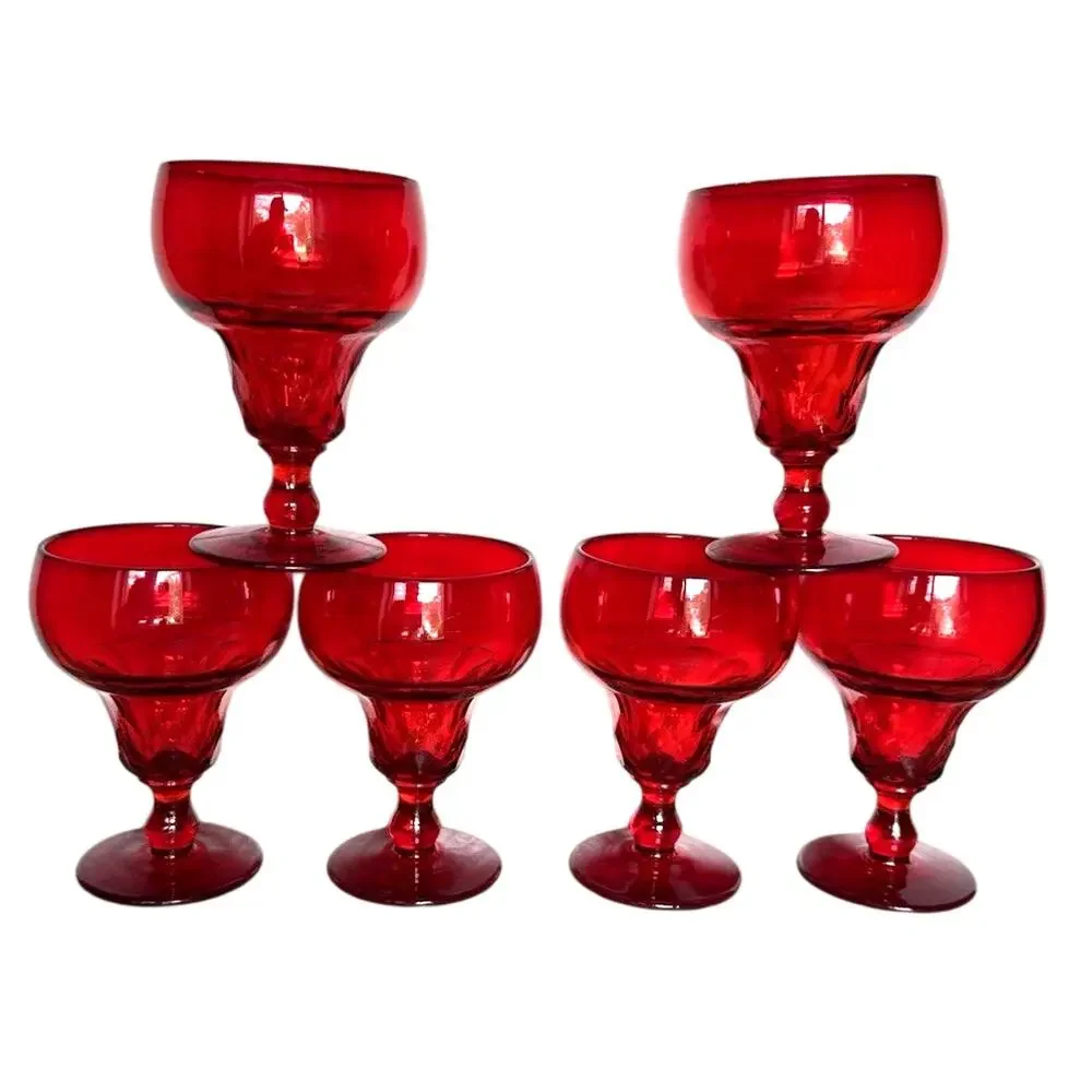 Set 6 Vintage 1930s Fenton Georgian Ruby Red Water Goblets 5.5